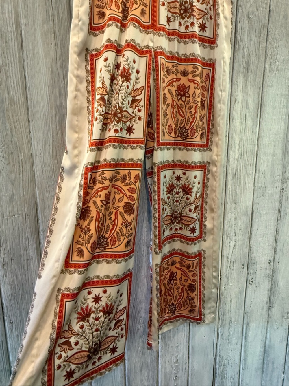 Rachel Zoe Cream Pants with Rust and Brown Floral Panels - Picture 3 of 8
